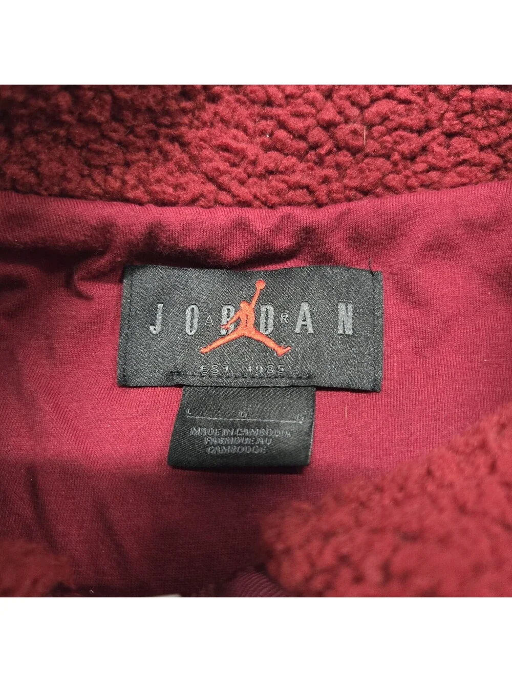 Men's LARGE Nike Air Jordan Full-Zip Black/Burgundy/Orange Sherpa Fleece Jacket